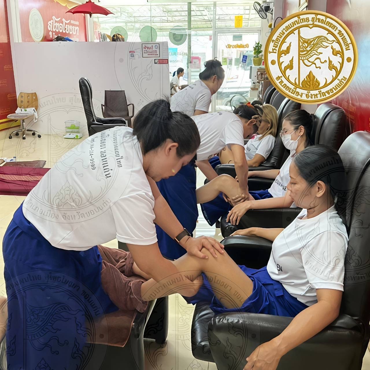 Practicing leg massage on massage chairs