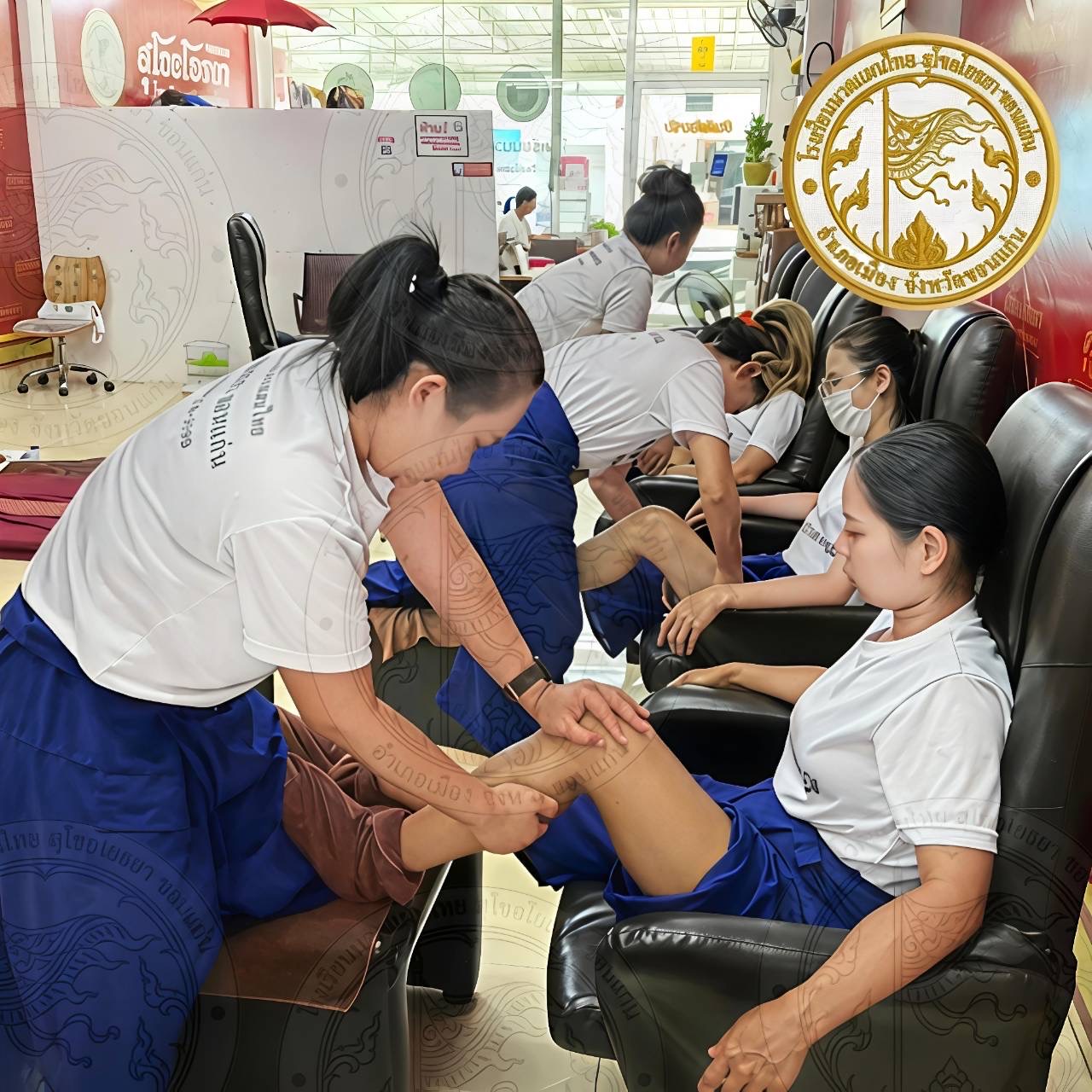 Practicing leg massage in pairs