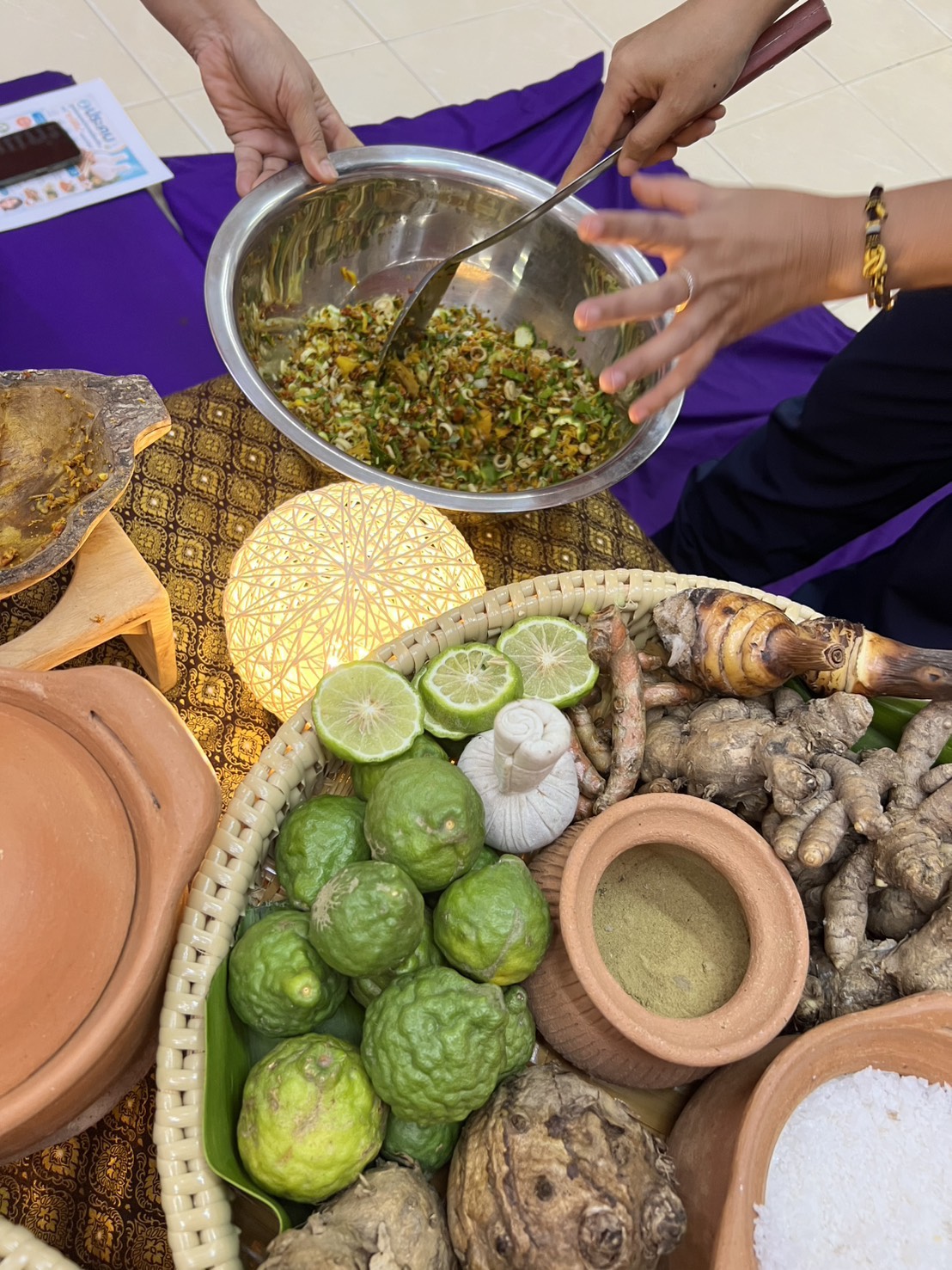 Thai herbs used in postpartum care, such as kaffir lime, plai and turmeric